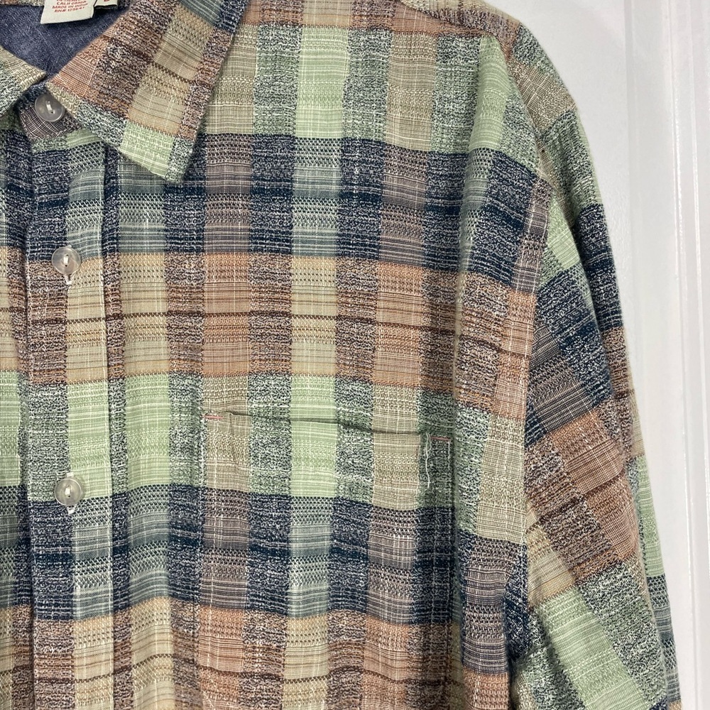 Carbon2Cobalt Men's Casual Plaid Shirt - Green, Blue, and Brown Sz Large CB-109 - Picture 7 of 9